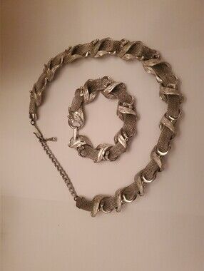 Silver-Tone Woven Chain Necklace and Bracelet Set